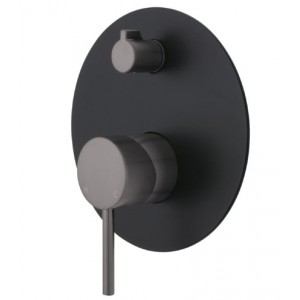 Kaya Wall Diverter Mixer, Gun Metal, Large Round Matte Black Plate